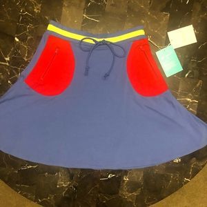 Stephen Burrows 20th Anniversary NWT Blue w red & yellow Mini Flare Skirt Size S
